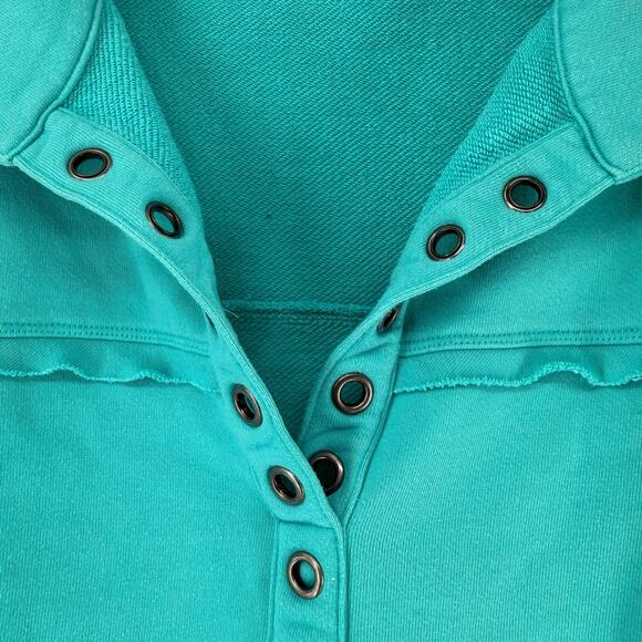 Soft Surroundings Sweatshirt Top Adalyn Pullover XS Turquoise Collared V Neck - Picture 5 of 10